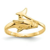 Солидна 14k жълто злато делфин пръстен с размер 6.5