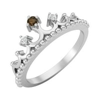 Кръгла естествена опушена кварцов стерлингов сребърен женски корона тиара пръстен