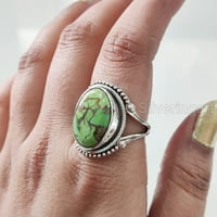 Естествен зелен меден тюркоазен пръстен, тюркоазен пръстен, декември роден камък, бохемска група, сребро на стерлинги, женски пръстен, Коледа, Деня на благодарността, ръчно изработен, бижута, естествен тюркоазен