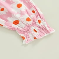 Canrulo Summer Lovely Kids Girls Jumpsuits Панталони цветя лист отпечатани без ръкави с висока талия с дълги панталони Играт розов 5- години
