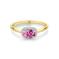 Gem Stone King 10K Жълто златен пръстен с бяло злато Prongs Pink Moissanite Създаден сапфир