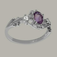 Британски направени стерлинги Silver Natural Amethyst & Diamond Womens Promise Ring - Опции за размер - размер 10.75