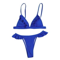 Бански костюм на Aayomet плюс размер за жени с висока талия за обобщение на талията Bikini Wrap Two Push Up Swimsuits, Blue S