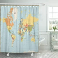 Кафява Африка Политическа карта Карта винтидж син цвят и етикетиране на цветни американски душ завеса за баня