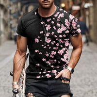 Мъжки летни ризи Големи и високи 3D цветя цифров печат с къс ръкав кръгла шия тийп топ ежедневни летни тренировки за джогинг риза блуза лилаво xxxxl