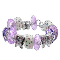 Delight Jewelry Silvertone Domed Multi Color Rma Purple Butterfly Bead Charm гривна, 7 +1 Разширява