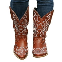 Lumento Womens Western Boot Wide-Calf Cowgirl Boots бродирани винтидж обувки V Cut Fashion Soced Toe Red-Brown 8.5