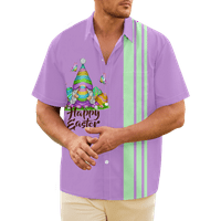 Fnyko Boys & Men Великденски хавайски ризи Честит Великден спокойно прилепнал копче с къс ръкав надолу по хавайска риза Модни плажни ризи за възрастни деца