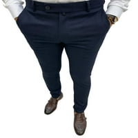 Beiwei Mens Belt Loops Панталони с висока талия твърд цвят с джобове дъна обикновени панталони от офис рокля