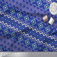 Soimoi Blue Polyester Crepe Fabric Geometric Ikat отпечатъци от плат по двор