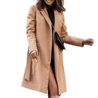 Тренч палта за жени ежедневно дълга вълнена палто за ваканция есента зима пролет l хаки
