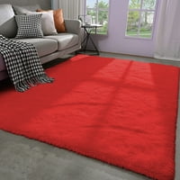 Супер мек пухкави рошави килими крака за спалня за хол, пухкаво общежитие хвърляне килим неплъзгащ се килим на закрит под, червено