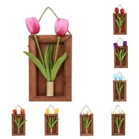 Изкуствени цветя фалшиви лалета 3D дървени рамки за снимки за декор на стената на входната врата