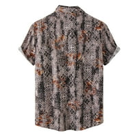 Puawkoer Male Summer ежедневно геометрична риза за печат с къс ръкав спускайте яка риза мъжки дрехи 3xl кафяво