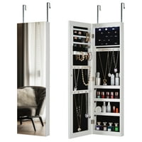 Bornmio Full Mirror Fashion Simple Cabinet за съхранение на бижута с LED светлина може да бъде окачен на вратата или стената