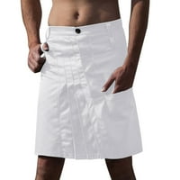 iopqo панталони за мъже Мъжки модни ежедневни шотландски стил ретро солидна джобна пола бяла l
