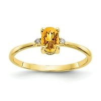 10K Жълта златна лента с камъни ноември цитрин овален диамант кръгло бяло, размер 8