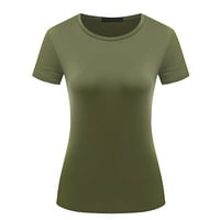Дамски върхове жени лято о-не-чист чист цвят къса без ръкаща блуза ежедневни тениски върхове зелени m