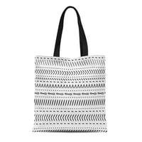 Платно тотална чанта акварел нарисуван модерен черно -бял етнически племенен модел траен чанта за пазаруване на многократна употреба раменни хранителни стоки