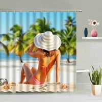 Секси момиче душ завеса пясъчни плажни бански костюми жена водоустойчиви аксесоари за баня комплект стена висящи завеси екран декор за дома