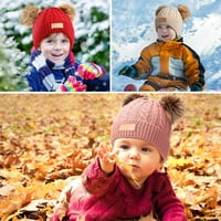 Деца Зимна помпом шапка плетена ски шапка с шапка с двойна помска шапка за момичета, на възраст 1- години