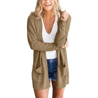 Дамски жилетки облечени ежедневни падания отворен отпред с джобове Duster Лек плетено пуловерно яке