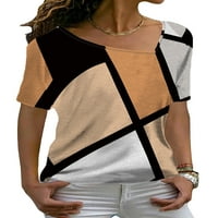 Капрези дами летни върхове Нерегулярна тениска на шията с къс ръкав тениска с разхлабена туника блуза геометричен пуловер оранжев 3xl