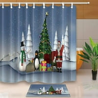 Коледен декор Дядо Коледа с подаръци срещу коледно дърво душ завеса с пода килими за баня 15.7x 15.7x