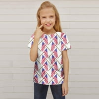 Тениска на Rovga за момиче деца деца деца унизинг пролет лято активна мода ежедневно ежедневно на закрито накрит печат с къс ръкав върхове американски независимост д