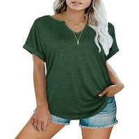 Дамски тениска от бомтоо тениска солиден цвят летни върхове v тениска на врата небрежно пуловер плаж тройник зелено l