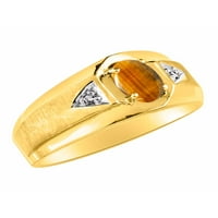 *Rylos Classic Mens Tiger Eye & Diamond Ring - ноември роден камък*; 14K жълто злато-слов