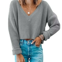 Пуловери за педари за жени плюс размер дълъг ръкав с разлята подгъване на пуловер с пуловер