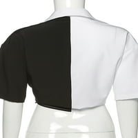 Sunisery Women Summer Crop Tops с къс ръкав бяла черна пачуърк възел тениска