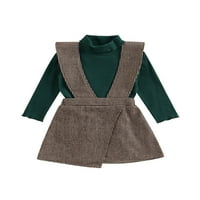 Wybzd Toddler Girls Spring есенни комплекти Зелен дълъг ръкав с висок врат плетен пуловер + солидна пола на суспендара 0- години