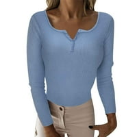 Есенни пуловери за жени модерни v Врат с дълъг ръкав клирънс Женски бутон за v-образно деколте с дълъг ръкав плетен пуловер дънни ризи върхове блуза блуза