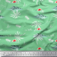 Soimoi Green Velvet Fabric Palm Tree & Sunset Beach Print Fabric край двора