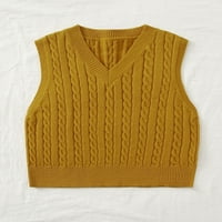 Bnwani женски пуловер жилетки пуловер плетен v Врат без ръкави жилетка отрязани жълти пуловерни жилетки за жени модерни размери s