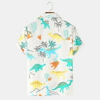 Мъжки хавайски ризи редовно прилягане на късо ръкав алоха цвете печат Небрежен бутон надолу лятна плажна ваканционна ризи върхове бяло l