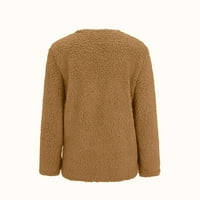 Жени ежедневни плюс размер плюшени пуловерни джобове за външни дрехи Кардиганско палто
