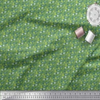 Soimoi Green Poly Georgette Fabric Study Тема за изкуство и занаятчийски декор от печат на двора широк