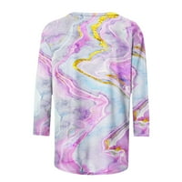 Дамски върхове отпечатани тениска в средна дължина блуза кръгла шия ежедневни ръкави ризи летни върхове за жени майки ден подаръци лилаво xxl