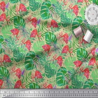 Soimoi Rayon Fabric Tropical Leaves & Flamingo Bird Print Sewing Fabric Dard