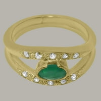 Британски направен 9K Жълто златен пръстен с естествен изумруд и кубичен циркония женски пръстен на лентата - Опции за размер - размер 9.75