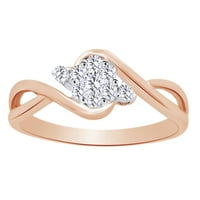 Кръгло изрязано бяло естествен диамантен байпас цветна пръстен в 10K розово злато пръстен размер-12.5