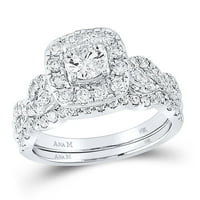 14K бяло злато кръгло диамантен булчински сватбен пръстен комплект 1- cttw