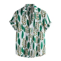 Бутон за печат на Puawkoer Небрежно къси листа от ръкав блуза Мъжки риза за мода мъже ризи мъжки дрехи 2xl зелено