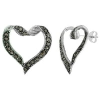 Сребърен сребро изрязани сърдечни обеци от шпилка с маказит