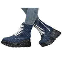Lacyhop Womens Fashion Boot Side Side Zip Wedge Heel Booties Платформа глезена Ботуши на открито лек къс ботуш дишащ дантелени обувки тъмно синьо 8
