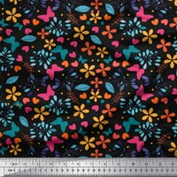 Soimoi Black Poly Georgette Fabric Flower & Butterfly Print Fabric край двора