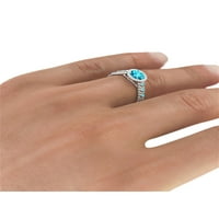 14K бяло злато 2. CTW Aquamarine Ring с диаманти винтидж микро паве ореол